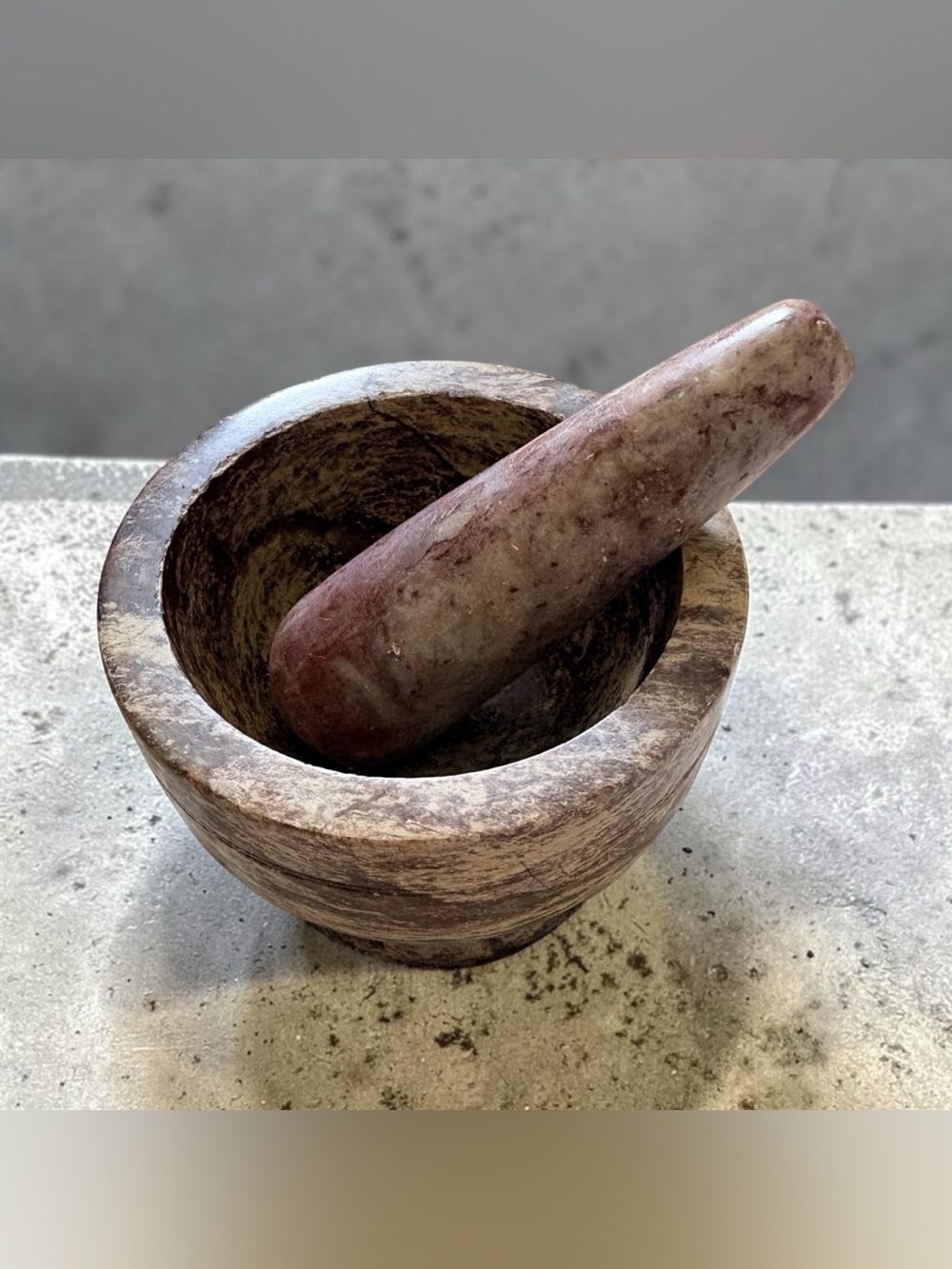 Natural Marbled Stone Mortar and Pestle Set - Solid Heavy Grinder